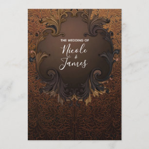 Vintage Autumn Fall Gold Ornamental Leaves Wedding Invitation