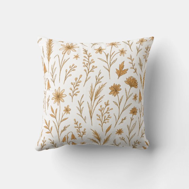 Vintage Autumn Floral Botanical Pattern Throw Pillow (Back)