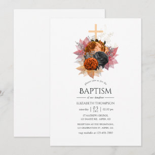 Vintage Autumn Floral Bouquet Baptism Invitation