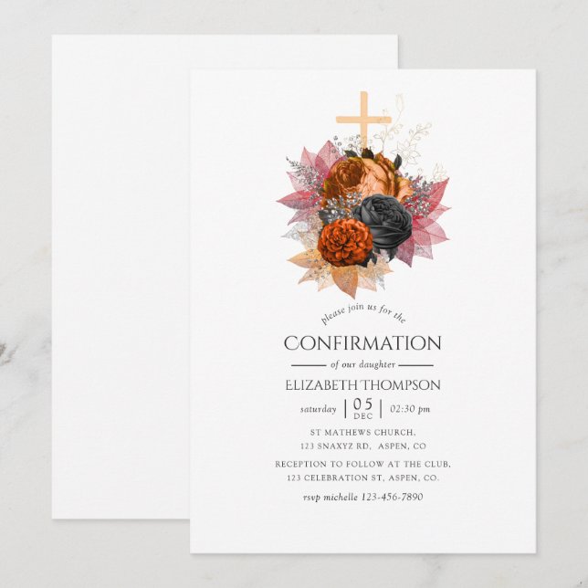 Vintage Autumn Floral Bouquet Confirmation Invitation (Front/Back)