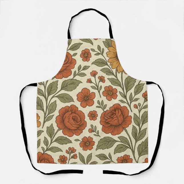 Vintage Autumn Floral Pattern – Rustic Botanical Apron (Front)