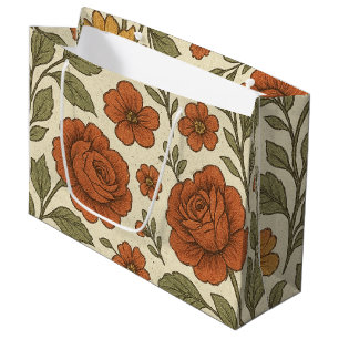 Vintage Autumn Floral Pattern – Rustic Botanical Large Gift Bag