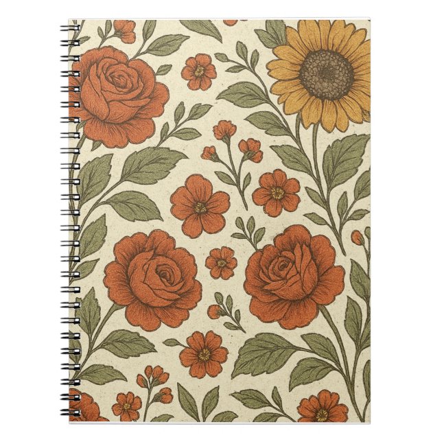 Vintage Autumn Floral Pattern – Rustic Botanical Notebook (Front)