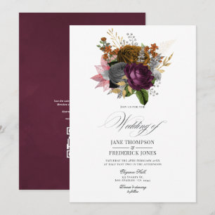Vintage Autumn Floral QR Code RSVP Wedding Invitation