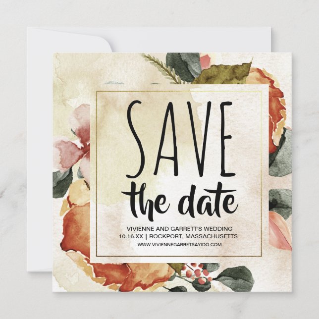 Vintage Autumn Floral Save the Date (Front)