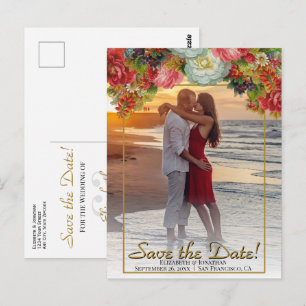Vintage Autumn Floral Wedding Save the Date Photo Postcard