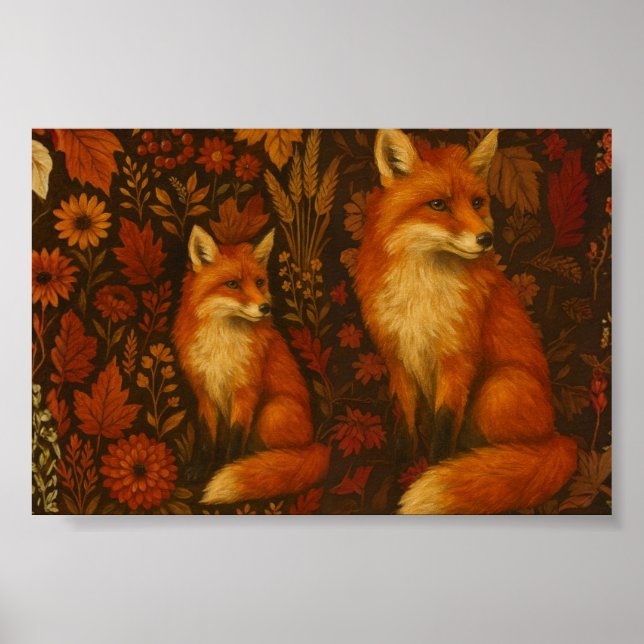 Vintage Autumn Fox Couple Poster (Front)