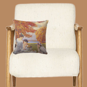Vintage Autumn Garden Tea Party Elegant Edwardian Throw Pillow