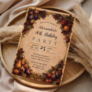 Vintage Autumn Harvest Fruit 90th Birthday Invitation