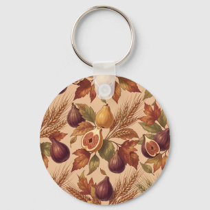 Vintage Autumn Harvest Pattern with Figs Pears Keychain