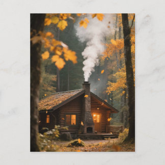 Vintage Autumn House Maple Orange Red Garden Pond Postcard