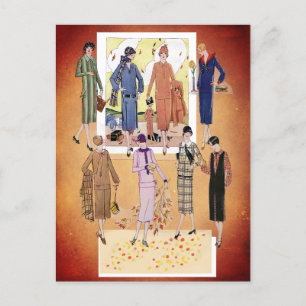 Vintage Autumn Jazz Age Fashions Postcard