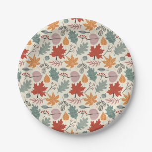 Vintage Autumn Leaves and Acorns Pattern Paper Plate