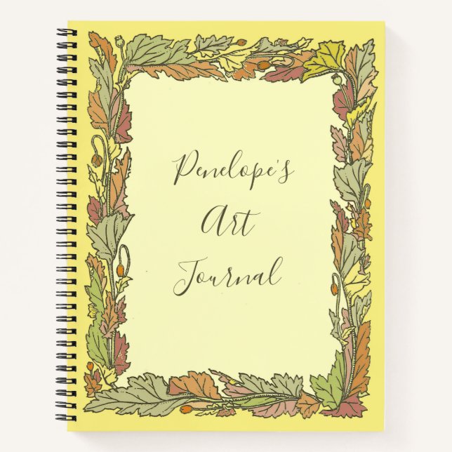 Vintage Autumn Leaves Art Journal with Your Name  (Front)