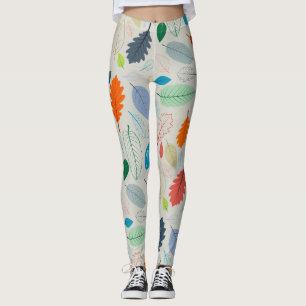 Vintage Autumn Leaves Illustration Pattern Leggings