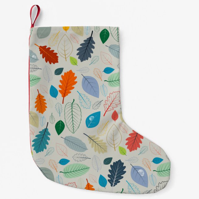 Vintage Autumn Leaves Illustration Pattern Small Christmas Stocking (Front)