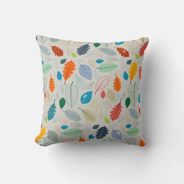 Vintage Autumn Leaves Illustration Pattern Throw Pillow (Front)