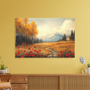 Vintage Autumn Meadow Painting Poppies Canvas Print