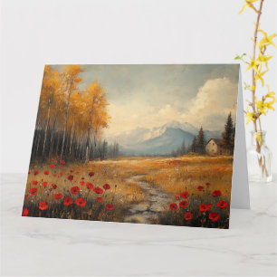 Vintage Autumn Meadow Painting Poppies Card