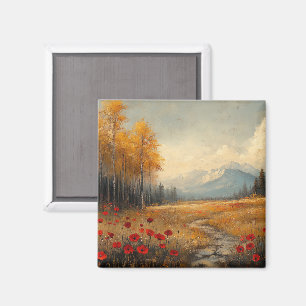 Vintage Autumn Meadow Painting Poppies Magnet