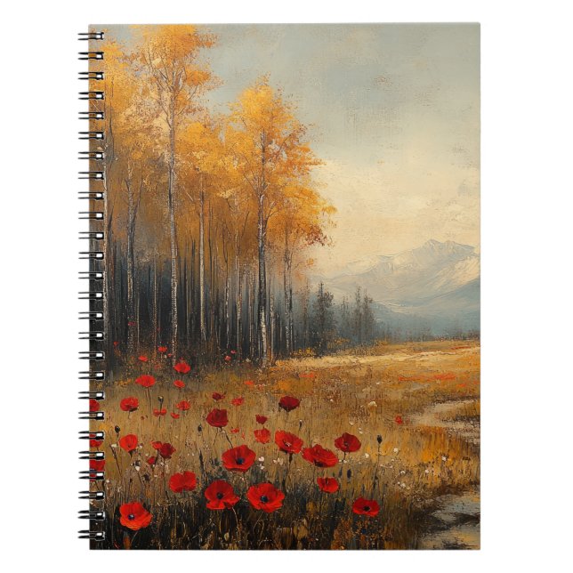 Vintage Autumn Meadow Painting Poppies Notebook (Front)