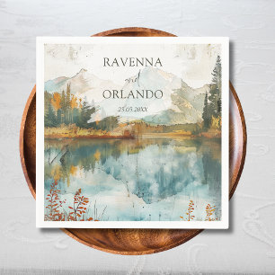 Vintage Autumn Mountain Lake Fall Wedding Napkin