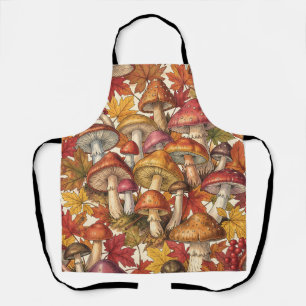 Vintage Autumn Mushroom Forest Botanical Pattern Apron