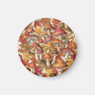 Vintage Autumn Mushroom Forest Botanical Pattern Magnet