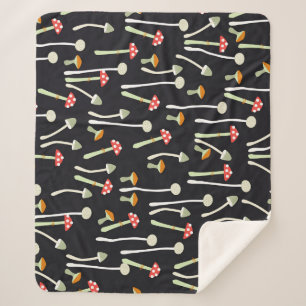 Vintage autumn mushrooms pattern design. sherpa blanket
