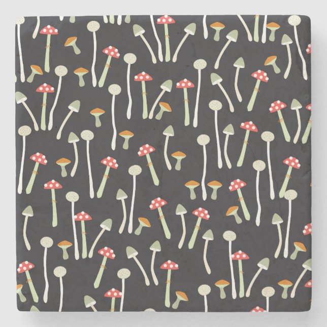 Vintage autumn mushrooms pattern design. stone coaster (Front)