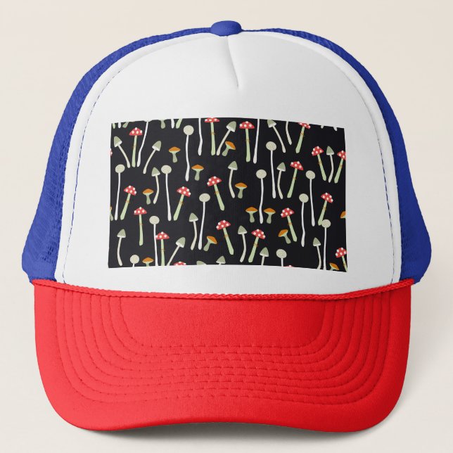 Vintage autumn mushrooms pattern design. trucker hat (Front)