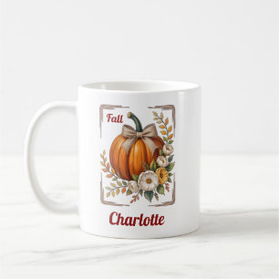 Vintage Autumn Pumpkin Floral Burlap Bow Farmhouse Coffee Mug