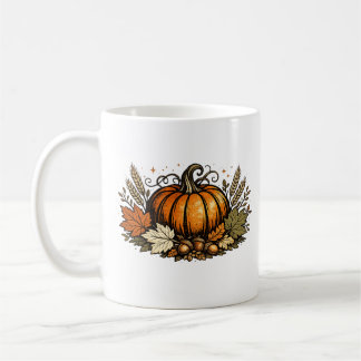 Vintage Autumn Pumpkin & Harvest Leaves | Rustic F Coffee Mug