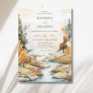 Vintage Autumn River Forest Landscape Wedding Invitation