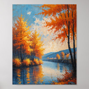 Vintage Autumn River Landscape Art Poster