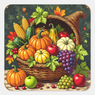 Vintage Autumn Thanksgiving Cornucopia Square Sticker