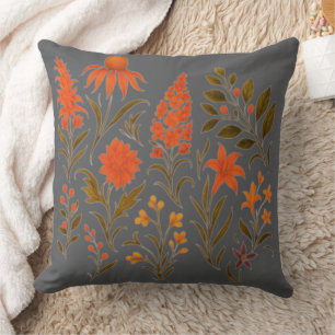 Vintage Autumn Wildflower Botanical Collage Throw Pillow