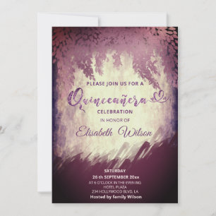 Vintage Autumn wisteria aubergine watercolor  Invitation