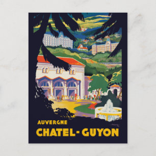 Vintage Auvergne Chatel-Guyon France Travel Poster Postcard