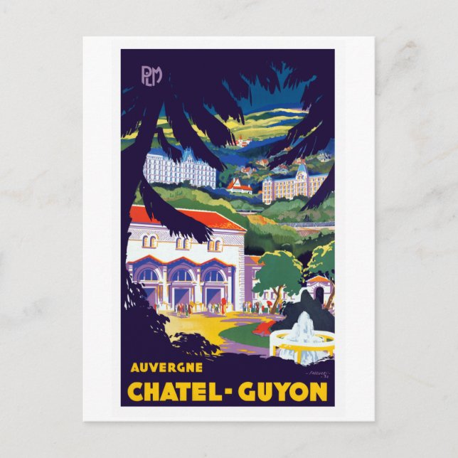Vintage Auvergne Chatel-Guyon France Travel Poster Postcard (Front)