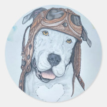Vintage, Aviateur, chien pilote, autocollant rond
