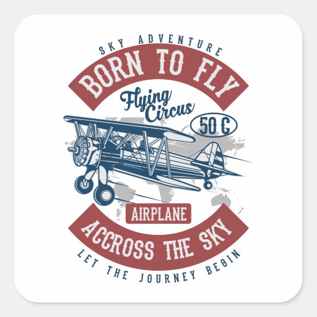 Vintage Aviation Airplane Colour Square Sticker (Front)
