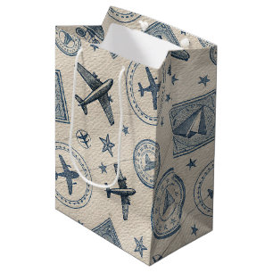 Vintage Aviation Passport Stamp Pattern (1) Medium Gift Bag