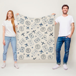 Vintage Aviation Passport Stamp Pattern (2) Fleece Blanket