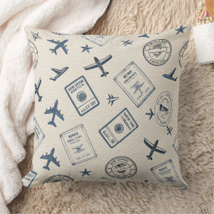 Vintage Aviation Passport Stamp Pattern (2) Throw Pillow