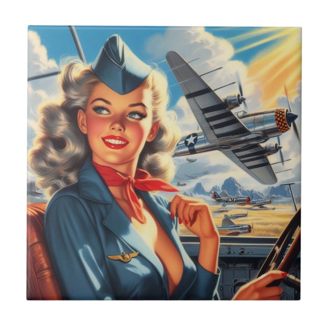 Vintage Aviation Pin Up Tile (Front)