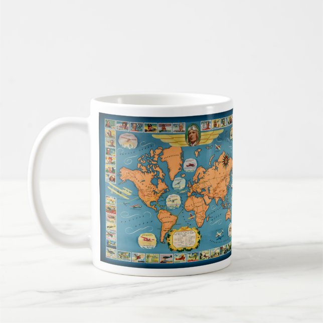 Vintage Aviation World Map Coffee Mug (Left)