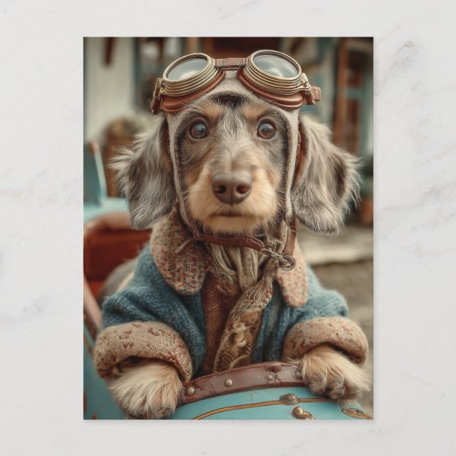 Vintage Aviator Dog Adventure Postcard (Front)