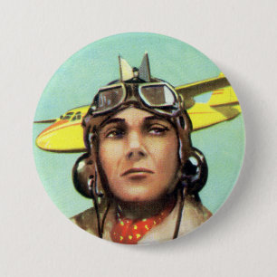 Vintage Aviator Print 3 Inch Round Button