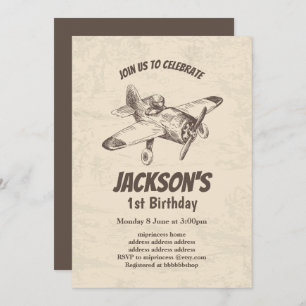 vintage, avion, avion, invitation d'anniversaire